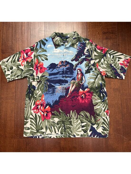 Nautica Other - Nautica Men’s Hawaiian Linen Rayon Blend Casual Button Down Shirt, Size Large